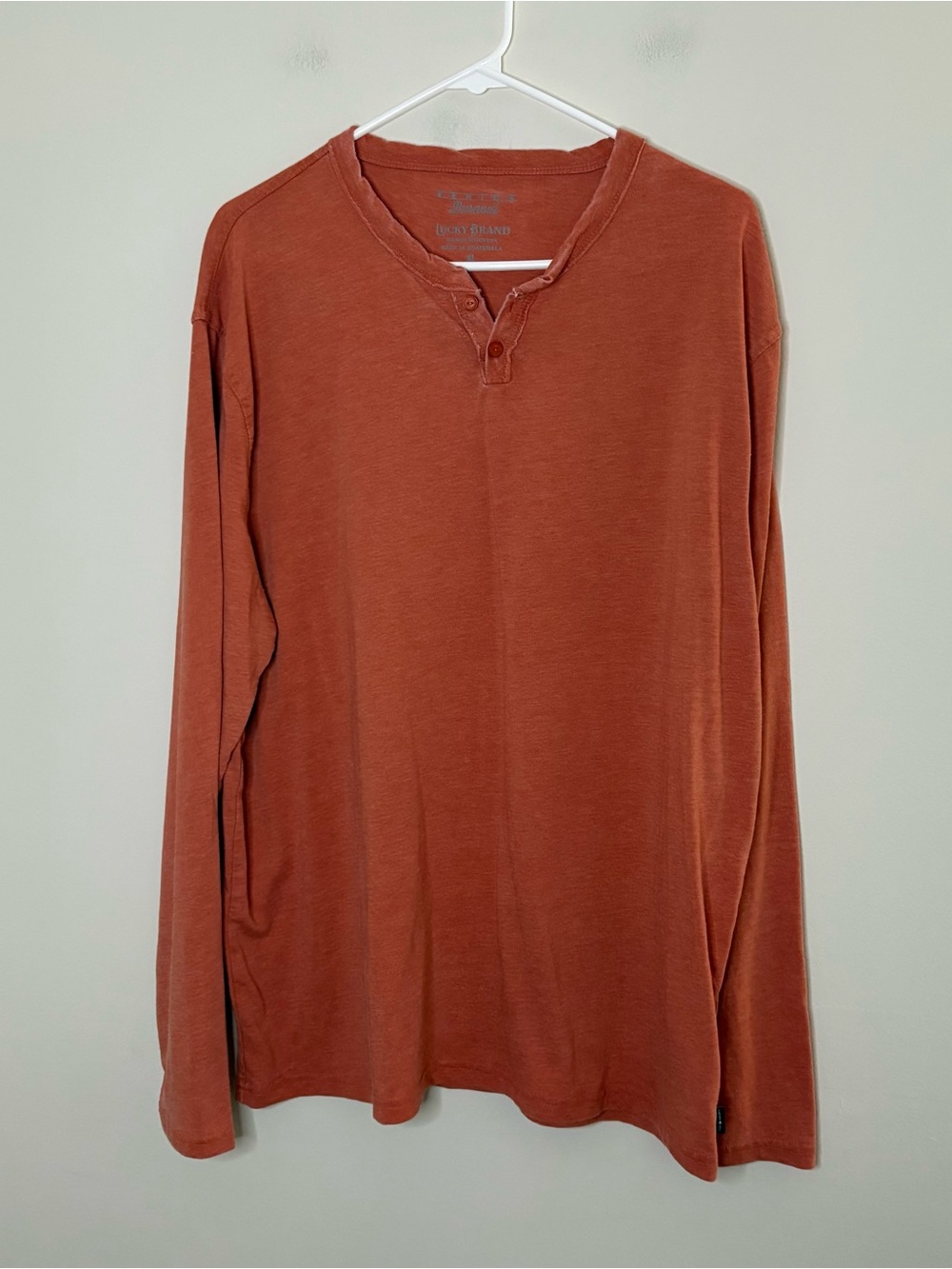 Lucky Brand Venice Burnout Men’s XL Orange Lightweight Long Sleeve Henley